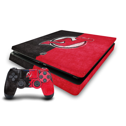 NHL New Jersey Devils Half Distressed Vinyl Sticker Skin Decal Cover for Sony PS4 Slim Console & Controller