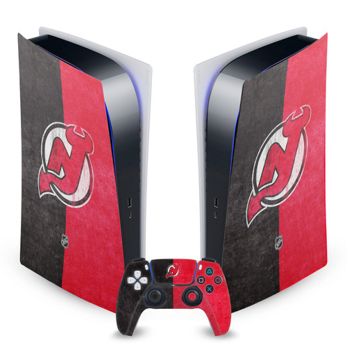 NHL New Jersey Devils Half Distressed Vinyl Sticker Skin Decal Cover for Sony PS5 Digital Edition Bundle