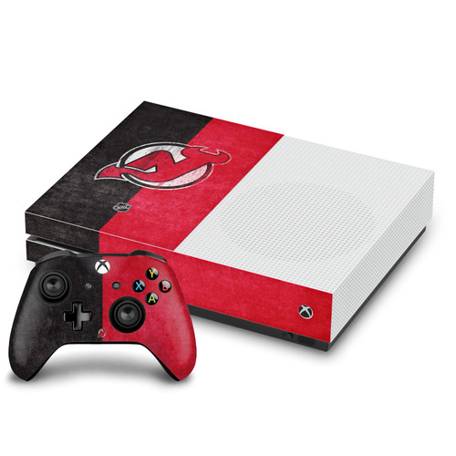 NHL New Jersey Devils Half Distressed Vinyl Sticker Skin Decal Cover for Microsoft One S Console & Controller