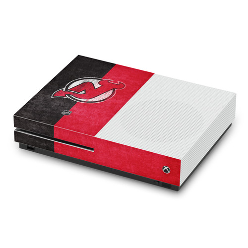 NHL New Jersey Devils Half Distressed Vinyl Sticker Skin Decal Cover for Microsoft Xbox One S Console