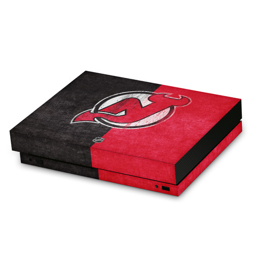 NHL New Jersey Devils Half Distressed Vinyl Sticker Skin Decal Cover for Microsoft Xbox One X Console