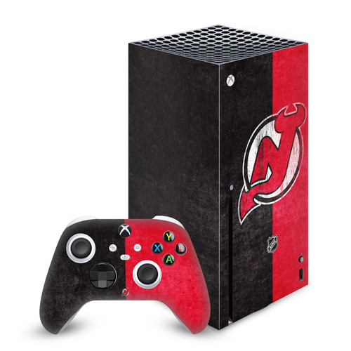 NHL New Jersey Devils Half Distressed Vinyl Sticker Skin Decal Cover for Microsoft Series X Console & Controller