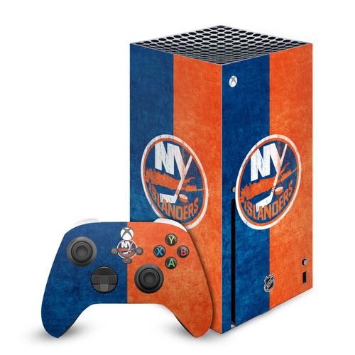 NHL New York Islanders Half Distressed Vinyl Sticker Skin Decal Cover for Microsoft Series X Console & Controller