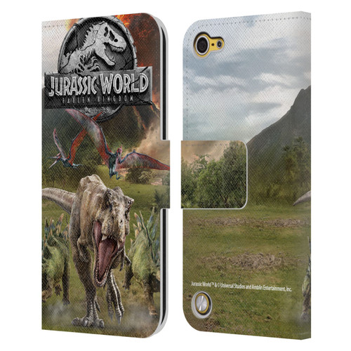 Jurassic World Fallen Kingdom Key Art Dinosaurs Escape Leather Book Wallet Case Cover For Apple iPod Touch 5G 5th Gen