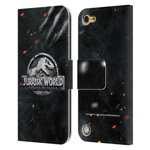 Jurassic World Fallen Kingdom Logo Dinosaur Claw Leather Book Wallet Case Cover For Apple iPod Touch 5G 5th Gen