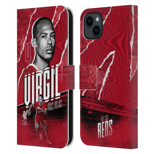 Liverpool Football Club 2023/24 First Team Virgil van Dijk Leather Book Wallet Case Cover For Apple iPhone 15 Plus