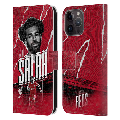 Liverpool Football Club 2023/24 First Team Mohamed Salah Leather Book Wallet Case Cover For Apple iPhone 15 Pro Max