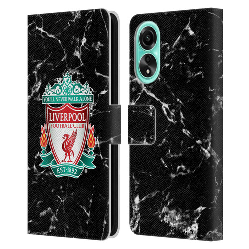 Liverpool Football Club Marble Black Crest Leather Book Wallet Case Cover For OPPO A78 4G