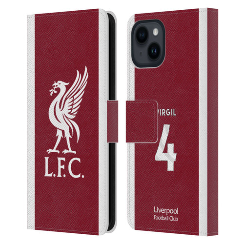 Liverpool Football Club 2023/24 Players Home Kit Virgil van Dijk Leather Book Wallet Case Cover For Apple iPhone 15