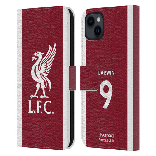 Liverpool Football Club 2023/24 Players Home Kit Darwin Núñez Leather Book Wallet Case Cover For Apple iPhone 15 Plus