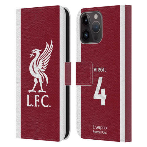 Liverpool Football Club 2023/24 Players Home Kit Virgil van Dijk Leather Book Wallet Case Cover For Apple iPhone 15 Pro Max