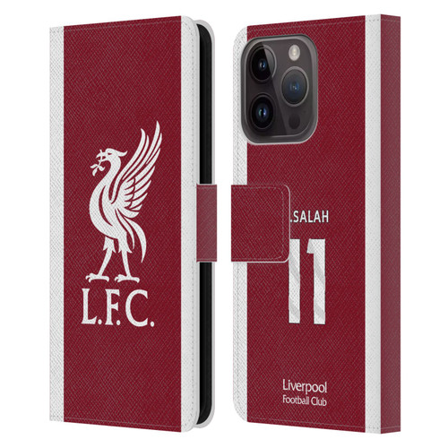 Liverpool Football Club 2023/24 Players Home Kit Mohamed Salah Leather Book Wallet Case Cover For Apple iPhone 15 Pro