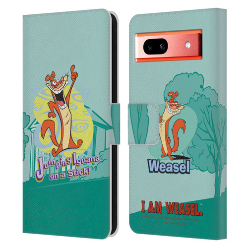 I Am Weasel. Graphics Jumping Iguana On A Stick Leather Book Wallet Case Cover For Google Pixel 7a