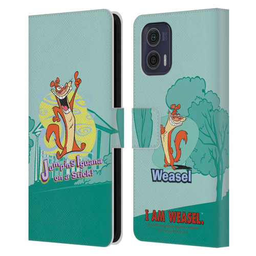I Am Weasel. Graphics Jumping Iguana On A Stick Leather Book Wallet Case Cover For Motorola Moto G73 5G