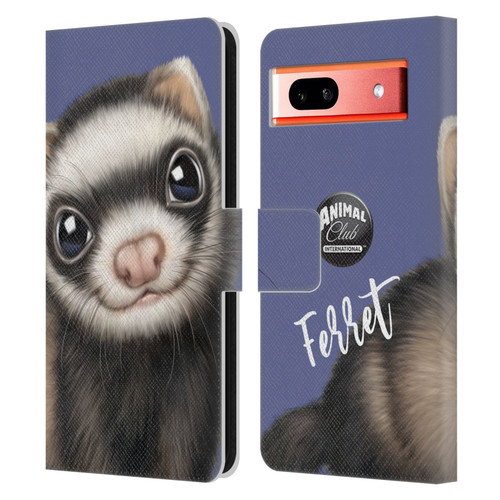 Animal Club International Faces Ferret Leather Book Wallet Case Cover For Google Pixel 7a