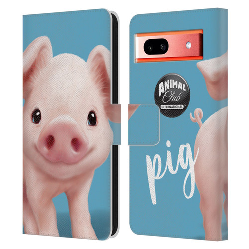 Animal Club International Faces Pig Leather Book Wallet Case Cover For Google Pixel 7a