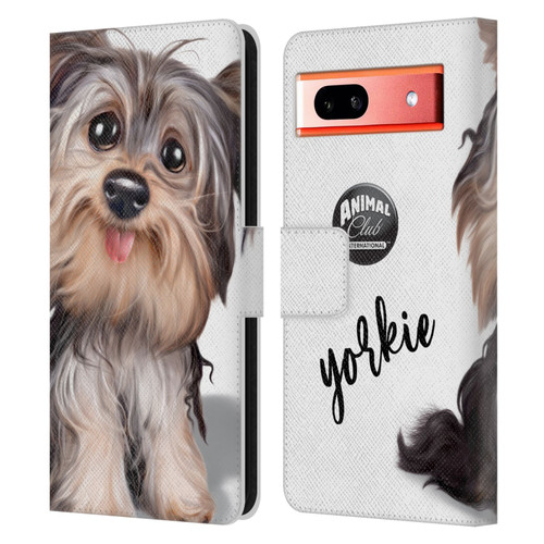 Animal Club International Faces Yorkie Leather Book Wallet Case Cover For Google Pixel 7a