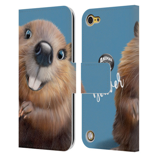 Animal Club International Faces Beaver Leather Book Wallet Case Cover For Apple iPod Touch 5G 5th Gen
