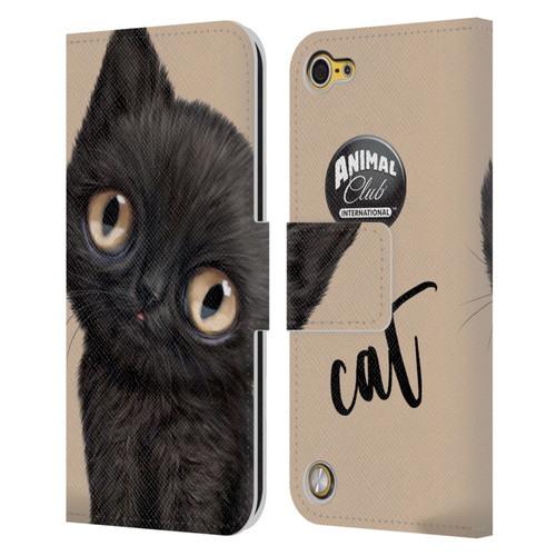 Animal Club International Faces Black Cat Leather Book Wallet Case Cover For Apple iPod Touch 5G 5th Gen