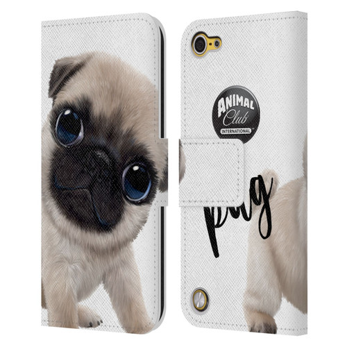 Animal Club International Faces Pug Leather Book Wallet Case Cover For Apple iPod Touch 5G 5th Gen