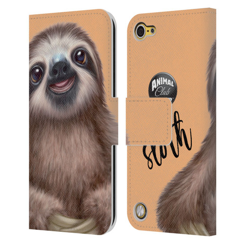 Animal Club International Faces Sloth Leather Book Wallet Case Cover For Apple iPod Touch 5G 5th Gen