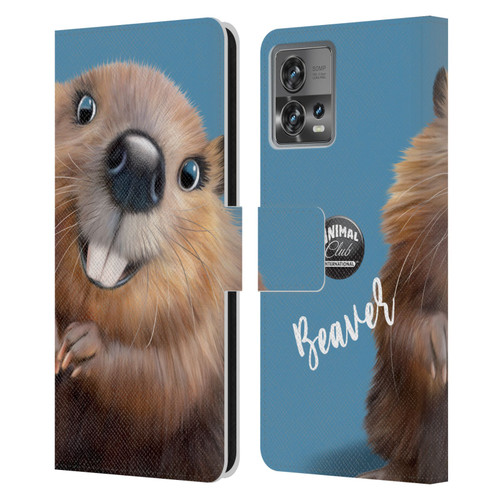 Animal Club International Faces Beaver Leather Book Wallet Case Cover For Motorola Moto Edge 30 Fusion