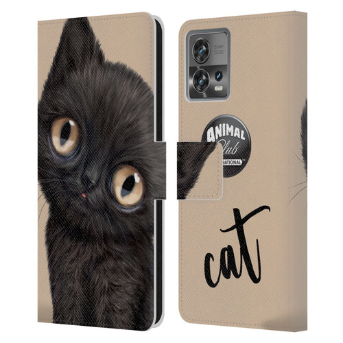 Animal Club International Faces Black Cat Leather Book Wallet Case Cover For Motorola Moto Edge 30 Fusion