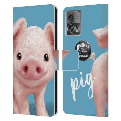 Animal Club International Faces Pig Leather Book Wallet Case Cover For Motorola Moto Edge 30 Fusion