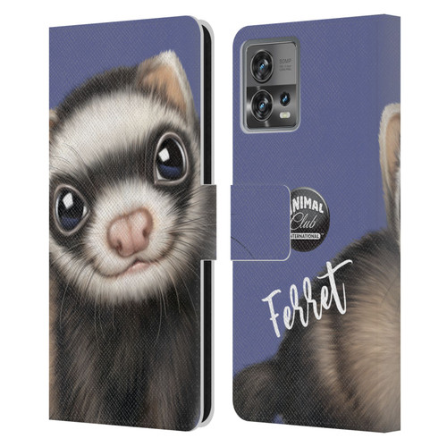 Animal Club International Faces Ferret Leather Book Wallet Case Cover For Motorola Moto Edge 30 Fusion