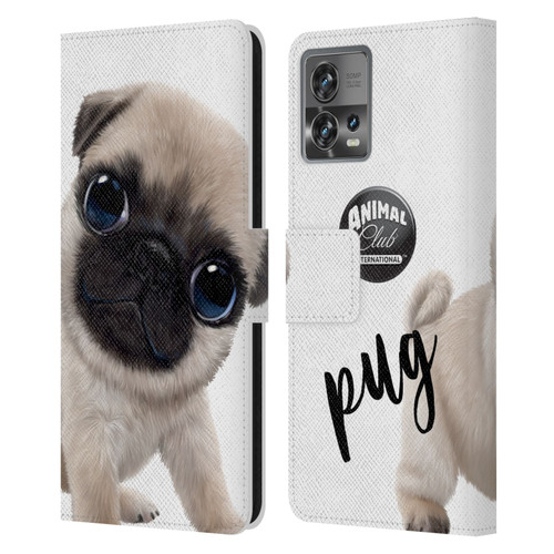 Animal Club International Faces Pug Leather Book Wallet Case Cover For Motorola Moto Edge 30 Fusion