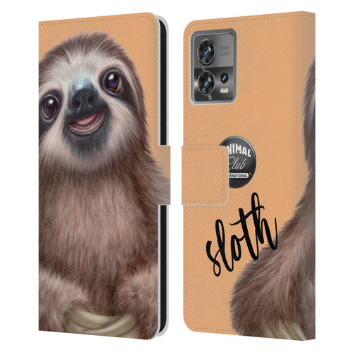 Animal Club International Faces Sloth Leather Book Wallet Case Cover For Motorola Moto Edge 30 Fusion