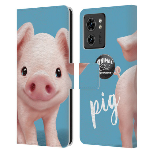 Animal Club International Faces Pig Leather Book Wallet Case Cover For Motorola Moto Edge 40