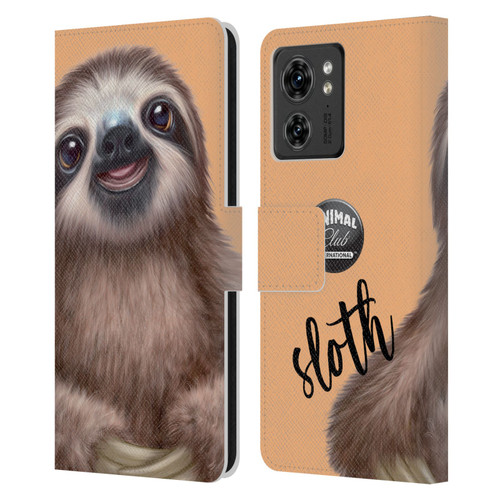 Animal Club International Faces Sloth Leather Book Wallet Case Cover For Motorola Moto Edge 40