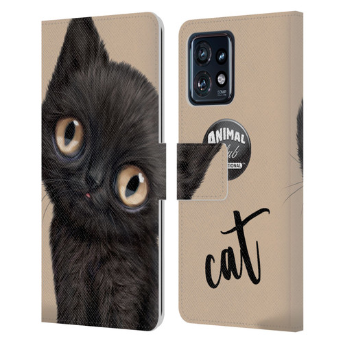 Animal Club International Faces Black Cat Leather Book Wallet Case Cover For Motorola Moto Edge 40 Pro