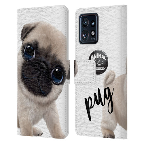 Animal Club International Faces Pug Leather Book Wallet Case Cover For Motorola Moto Edge 40 Pro