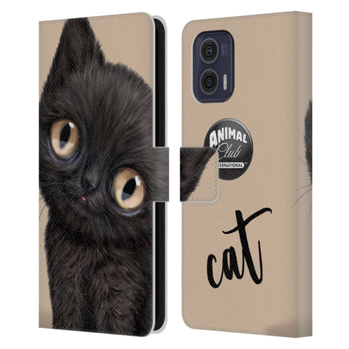 Animal Club International Faces Black Cat Leather Book Wallet Case Cover For Motorola Moto G73 5G