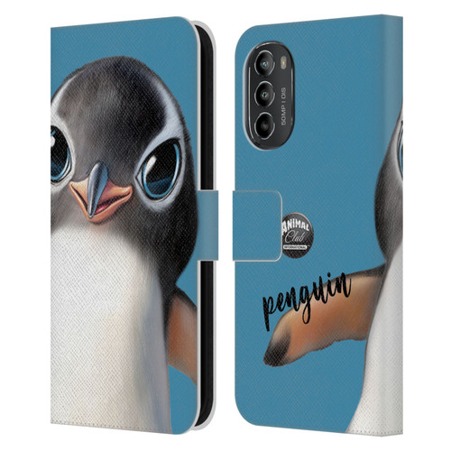 Animal Club International Faces Penguin Leather Book Wallet Case Cover For Motorola Moto G82 5G