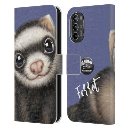 Animal Club International Faces Ferret Leather Book Wallet Case Cover For Motorola Moto G82 5G