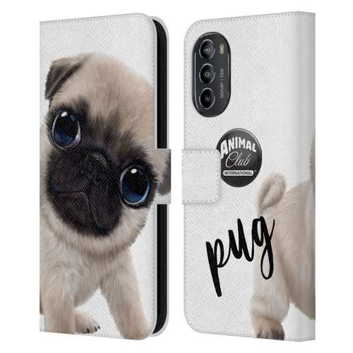 Animal Club International Faces Pug Leather Book Wallet Case Cover For Motorola Moto G82 5G