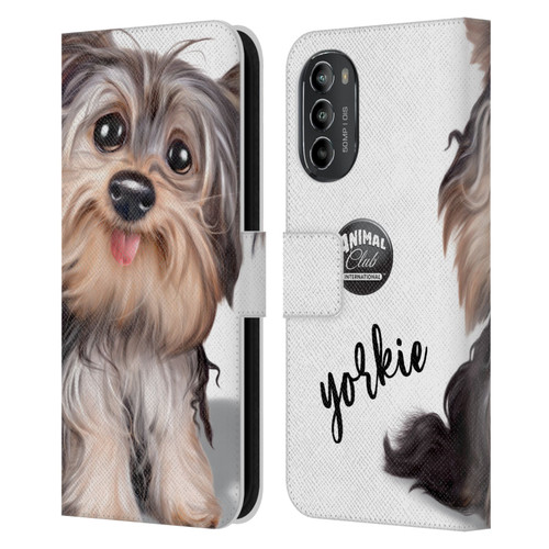 Animal Club International Faces Yorkie Leather Book Wallet Case Cover For Motorola Moto G82 5G