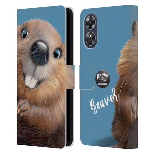 Animal Club International Faces Beaver Leather Book Wallet Case Cover For OPPO A17