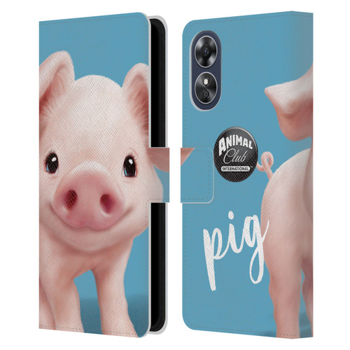 Animal Club International Faces Pig Leather Book Wallet Case Cover For OPPO A17