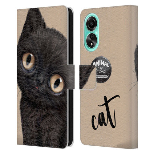 Animal Club International Faces Black Cat Leather Book Wallet Case Cover For OPPO A78 4G