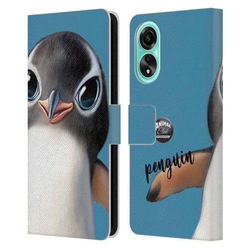 Animal Club International Faces Penguin Leather Book Wallet Case Cover For OPPO A78 4G