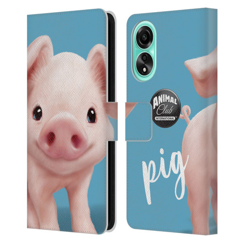 Animal Club International Faces Pig Leather Book Wallet Case Cover For OPPO A78 4G