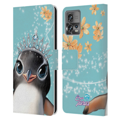 Animal Club International Royal Faces Penguin Leather Book Wallet Case Cover For Motorola Moto Edge 30 Fusion