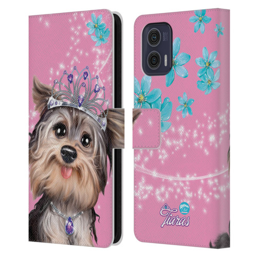 Animal Club International Royal Faces Yorkie Leather Book Wallet Case Cover For Motorola Moto G73 5G