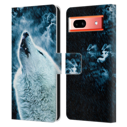 Simone Gatterwe Animals 2 Howling Wolf Leather Book Wallet Case Cover For Google Pixel 7a