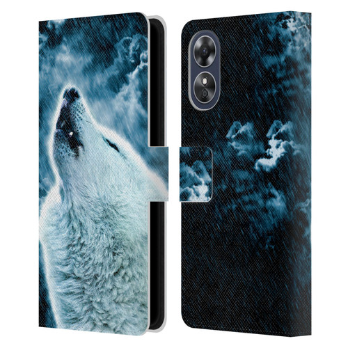 Simone Gatterwe Animals 2 Howling Wolf Leather Book Wallet Case Cover For OPPO A17