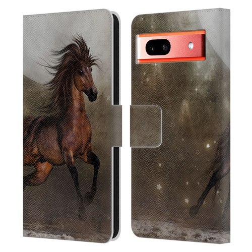 Simone Gatterwe Horses Brown Leather Book Wallet Case Cover For Google Pixel 7a